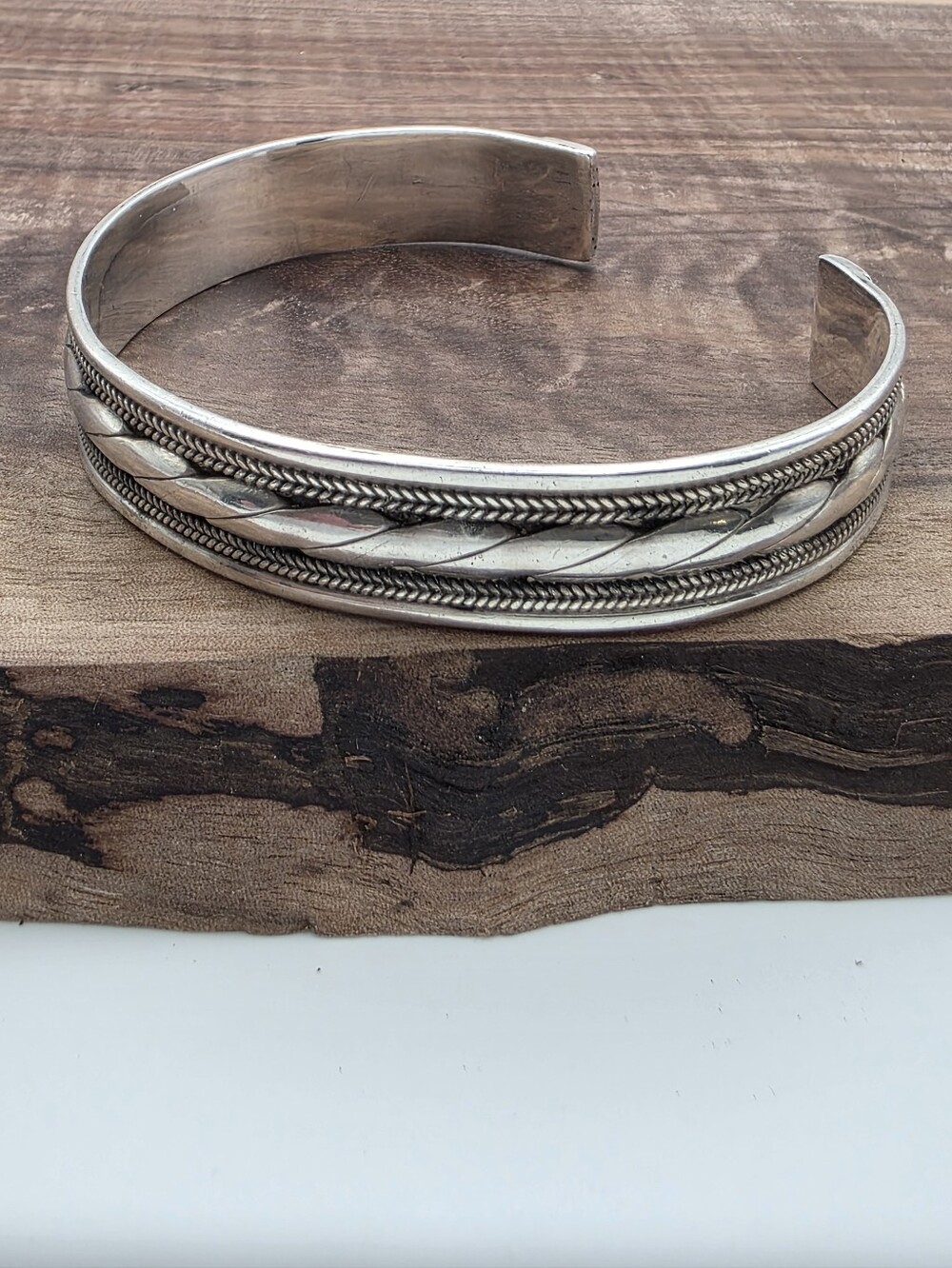 Vtg Heavy 8" Cuff Bracelet 925 Sterling Silver Woven Twisted Southwestern Arm